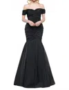 Colors Dress Off-the-shoulder Ruched Mermaid Gown - Plus In Black In Multi