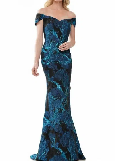 Colors Dress Off-shoulder Mermaid Evening Gown In Blue/black In Multi