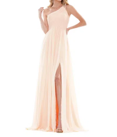 Colors Dress One Shoulder Long Dress In Apricot In Beige