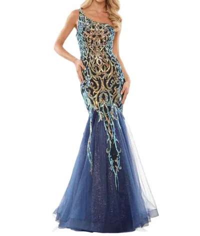 Colors Dress One Shoulder Mermaid Evening Dress In Navy In Multi