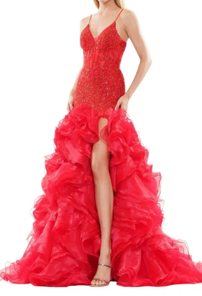 Colors Dress Organza Skirt Long Sequin Prom Dress In Red