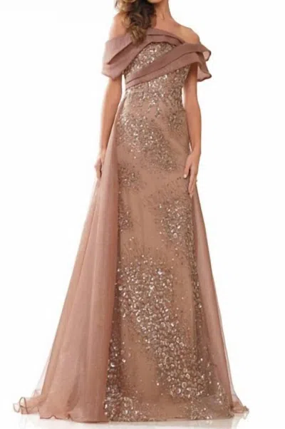 Colors Dress Overskirt Embellished Gown In Coffee In Brown
