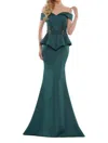 Colors Dress Peplum Off The Shoulder Gown In Deep Green In Multi