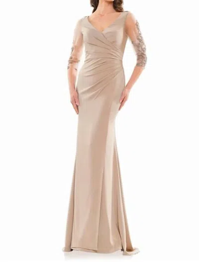 Colors Dress Ruched Bodice Gown In Taupe In Metallic