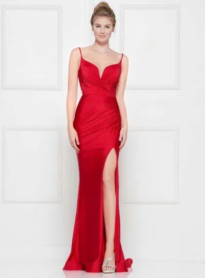 Colors Dress Ruched Bodice Lycra Gown In Red