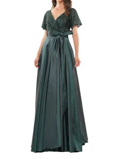 Colors Dress Sequin & Taffeta Gown In Deep Green In Multi