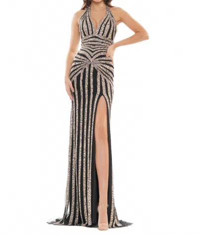 Colors Dress Sequin Halter Dress In Black/gold In Multi