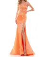 Colors Dress Embroidered Mesh Sequin Evening Gown In Orange In Orange