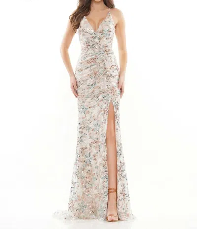Colors Dress Sequin Mermaid Evening Gown In Gold Turquoise In Multi