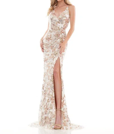 Colors Dress Sequin Mermaid Evening Gown In Gold White