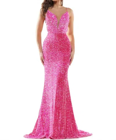 Colors Dress Sequin Mermaid Prom Gown In Hot-pink In Animal Print