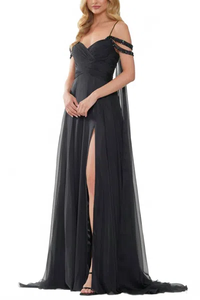 Colors Dress Side-drapes Long Chiffon A-line Prom Gown In Black