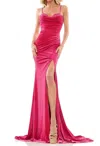 Colors Dress Sleeveless Velvet Prom Gown In Hot Pink