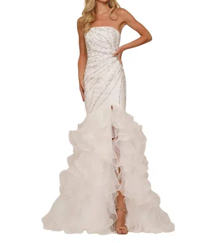 Colors Dress Strapless Beaded Lace-up Back Prom Gown In Off White