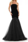 Colors Dress Strapless Ruched Prom Gown In Black In Black
