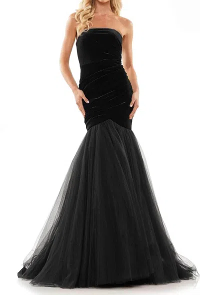 Colors Dress Strapless Ruched Prom Gown In Black