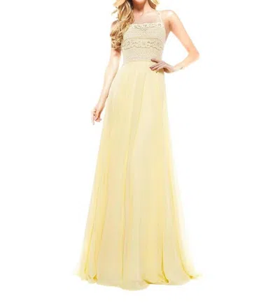 Colors Dress Strappy Lace Bodice A-line Gown In Yellow