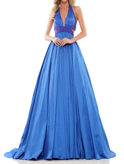 Colors Dress Taffeta Halter Neck Ball Gown In Sapphire