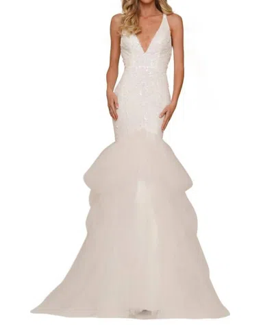 Colors Dress Trumpet Tulle Fit And Flare Prom Gown In Off White