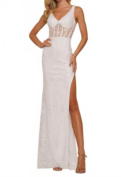 Colors Dress V-neck Corset Bodice Prom Gown In Off-white