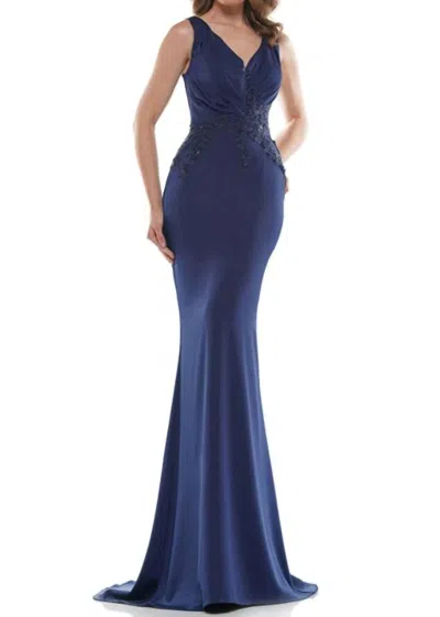 Colors Dress V-neck Wrap Bodice Gown In Navy In Blue