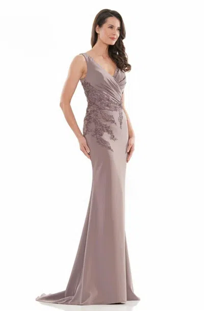Colors Dress Wrapped V-neck Applique Gown In Mink In Purple