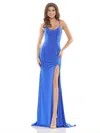 Colors G1052  Formal Long Spaghetti Strap Dress In Blue