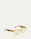 Colors In Optics Blue Light Blocking Two-tone Round Acetate Readers In Brown Tortoise