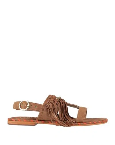 Colors Of California Monoband Sandal With Fringes Woman Sandals Brown Size 7 Leather