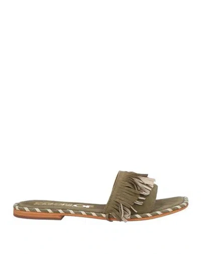 Colors Of California Monoband Sandal With Fringes Woman Sandals Military Green Size 7 Leather