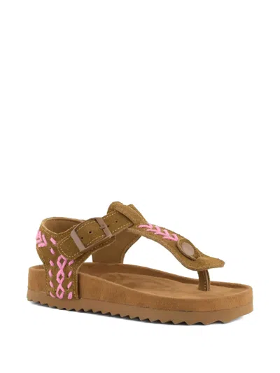 Colors Of California Kids' Slofik Embroidered Suede Sandals In Brown