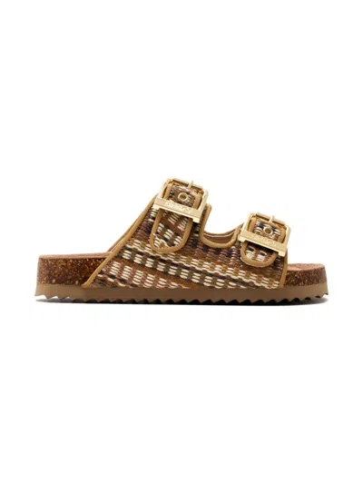 Colors Of California Woven Buckle Sandals In Brown