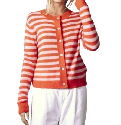Colorush Malou Crewneck Cardigan In Candy Stripe In Brown