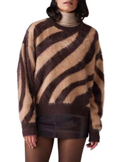 Colorush Women's Brushed Cashmere Zebra Crewneck Sweater In Brown