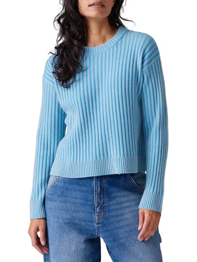 Colorush Women's Two-tone Wool-cashmere Crewneck Sweater In Blue