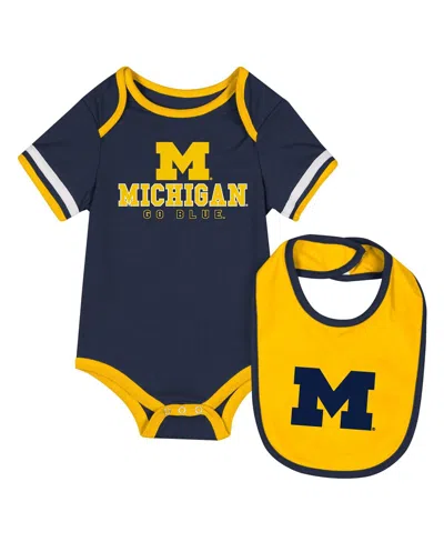 Colosseum Kids' Baby Boys And Girls 2-piece Navy Michigan Wolverines Bodysuit And Bib Set