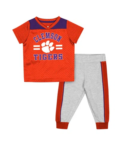 Colosseum Kids' Baby Boys And Girls 2-piece Orange/heather Gray Clemson Tigers Ka-boot-it Jersey And Pants Set