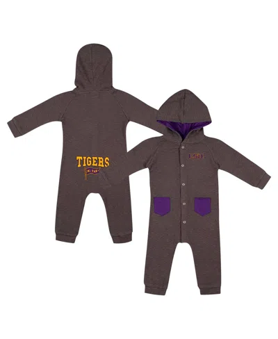 Colosseum Baby Boys And Girls Charcoal Lsu Tigers Zando-zan Waffle Full-snap Hooded Romper