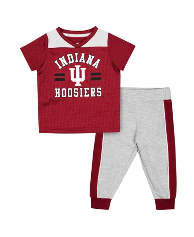 COLOSSEUM BABY BOYS AND GIRLS COLOSSEUM CRIMSON, HEATHER GRAY INDIANA HOOSIERS KA-BOOT-IT JERSEY AND PANTS SET