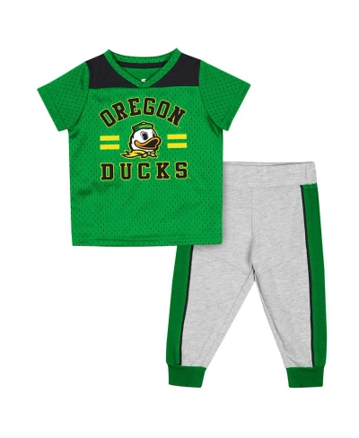 Colosseum Baby Boys And Girls  Green, Heather Gray Oregon Ducks Ka-boot-it Jersey And Pants Set In Green,heather Gray