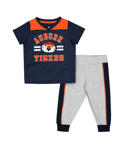 Colosseum Baby Boys And Girls  Navy, Heather Gray Auburn Tigers Ka-boot-it Jersey And Pants Set In Navy,heather Gray