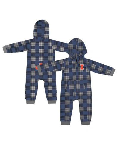 Colosseum Baby Boys And Girls  Navy Illinois Fighting Illini Full-zip Plaid Hoodie Long Sleeve Jumper