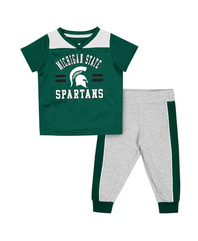 Colosseum Baby Boys And Girls Green/heather Gray Michigan State Spartans Ka-boot-it Jersey Pants Set In Green,heather Gray