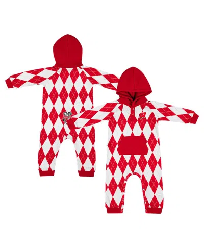 Colosseum Kids' Baby Boys And Girls Red Wisconsin Badgers The Dealio Hoodie Romper