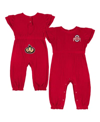 Colosseum Baby Boys And Girls Scarlet Ohio State Buckeyes Beautopia Waffle Knit Romper In Red