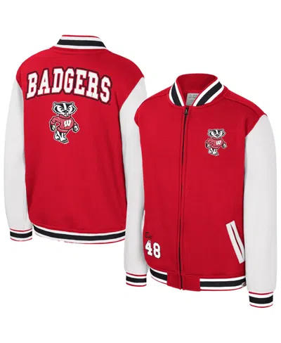 Colosseum Kids' Big Boys And Girls Red Wisconsin Badgers Grand Tour Full-zip Bomber Jacket