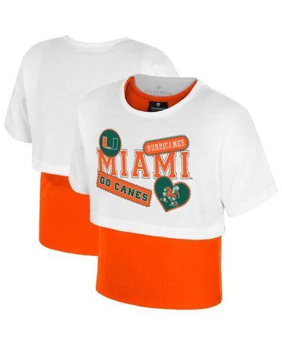Colosseum Kids' Big Boys And Girlswhite Miami Hurricanes Gale Cropped 2fer Top In Blue