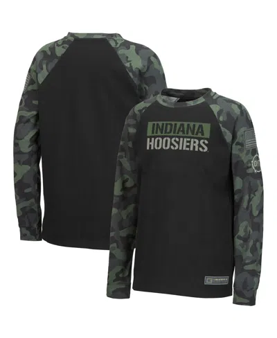 Colosseum Kids' Big Boys  Black, Camo Indiana Hoosiers Oht Military-inspired Appreciation Raglan Long Sleev In Black,camo