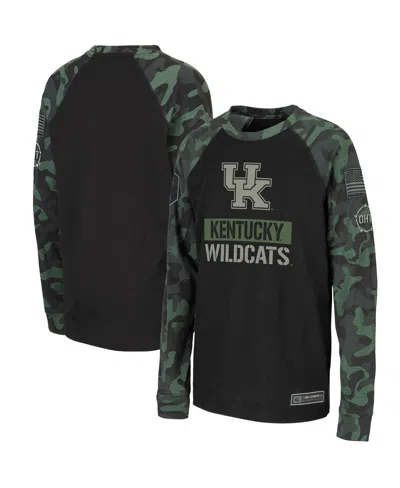 Colosseum Kids' Big Boys  Black, Camo Kentucky Wildcats Oht Military-inspired Appreciation Raglan Long Slee In Black,camo