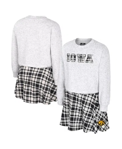 Colosseum Kids' Big Girls 2-piece Gray Iowa Hawkeyes Marceline Plaid Skirt And Top Set In White